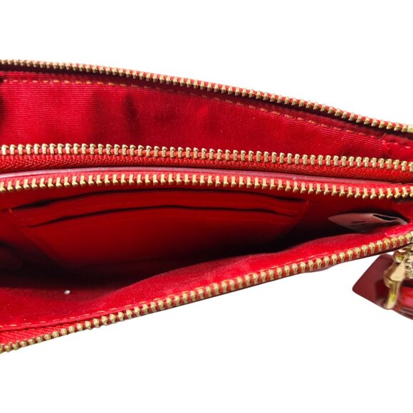Coach F64581 Classic Red Leather Double Corner Zip Wallet Wristlet Gold - Picture 7 of 11
